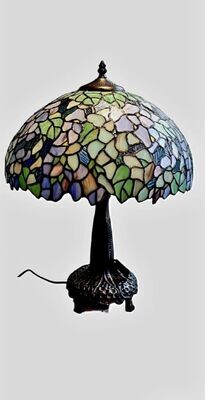 LAMPE TIFFANY  FLEURS BLEUES  H46CM