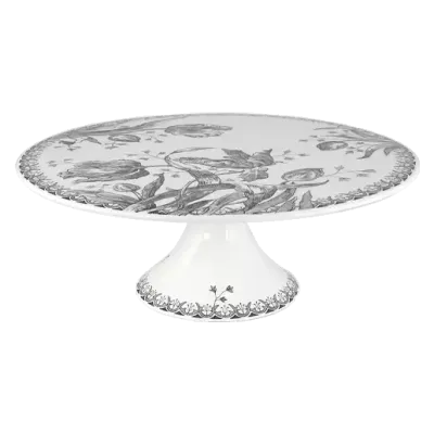 PLAT À GÂTEAUX SUR PIED - TULIPES NOIRES - ∅ 30,8 CM. H 11 CM -GIEN