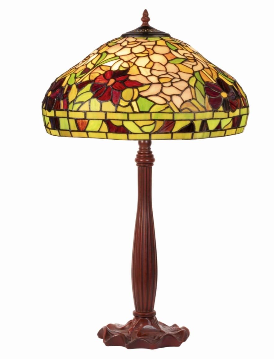 Lampe Tiffany Art Nouveau - Fleurs rouge et rose - H 64 cm