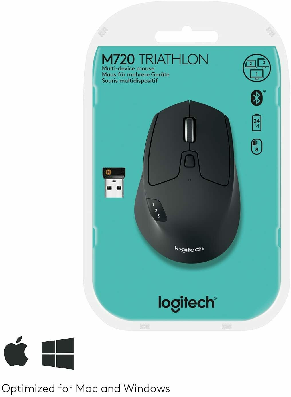 Logitech M720 Triathlon Wireless Mouse, Multi-Device, Bluetooth and 2.4 GHz  with USB Unifying Receiver, 1000 Dpi, 8-Buttons, 24-Month Battery Life,  Laptop/PC/Mac/iPad OS - Graphite Black