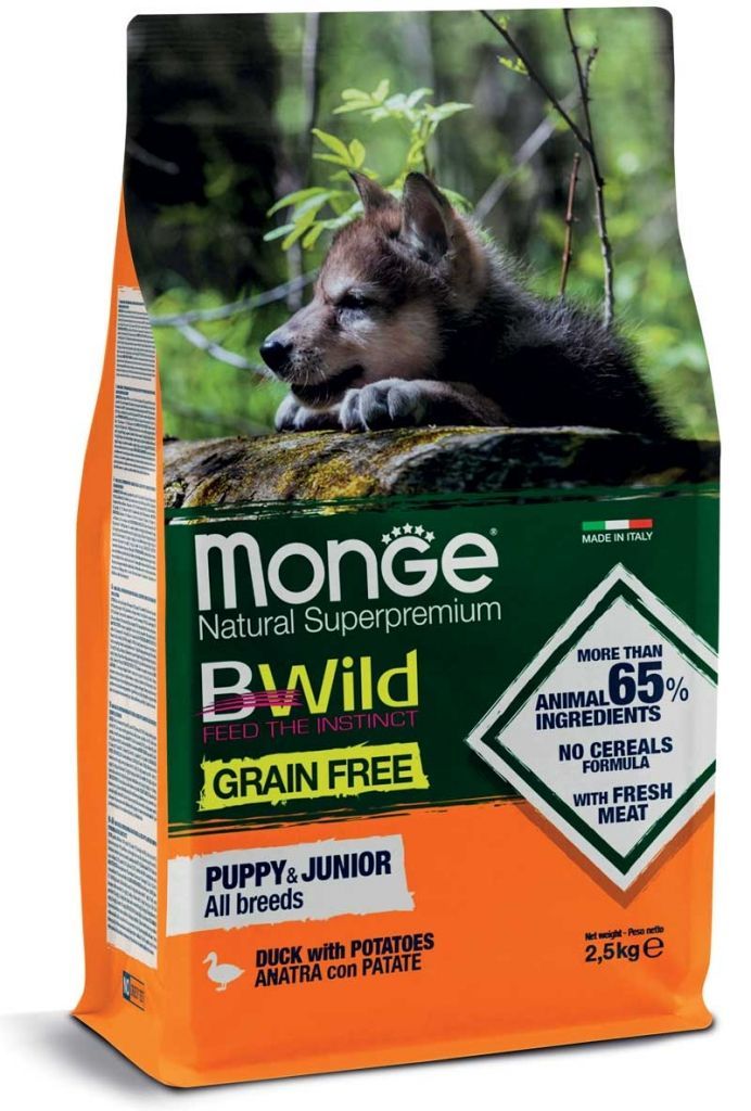 Monge Natural SuperPremium getreidefreie Formel für alle Welpen- und Junior-Hunderassen, Ente mit Kartoffeln