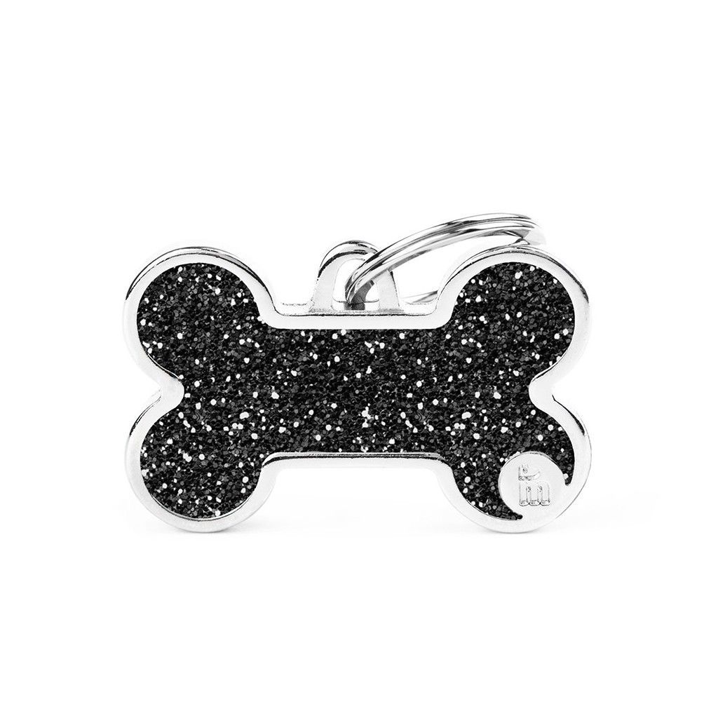 Shine großer Knochen Plakette Glitter schwarz