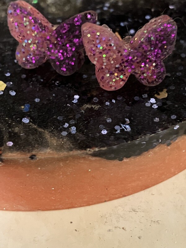 Pink and Purple Butterfly Resin Earrings.