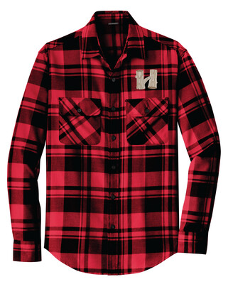 Red & Black Embroidered Flannel Adult Button Down