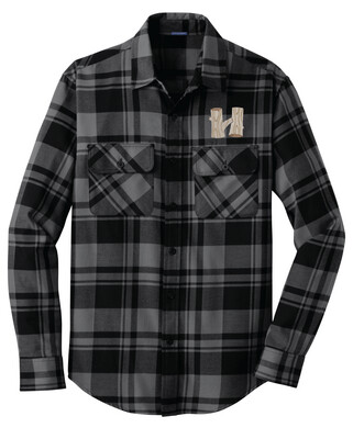 Charcoal & Black Embroidered Flannel Adult Button Down