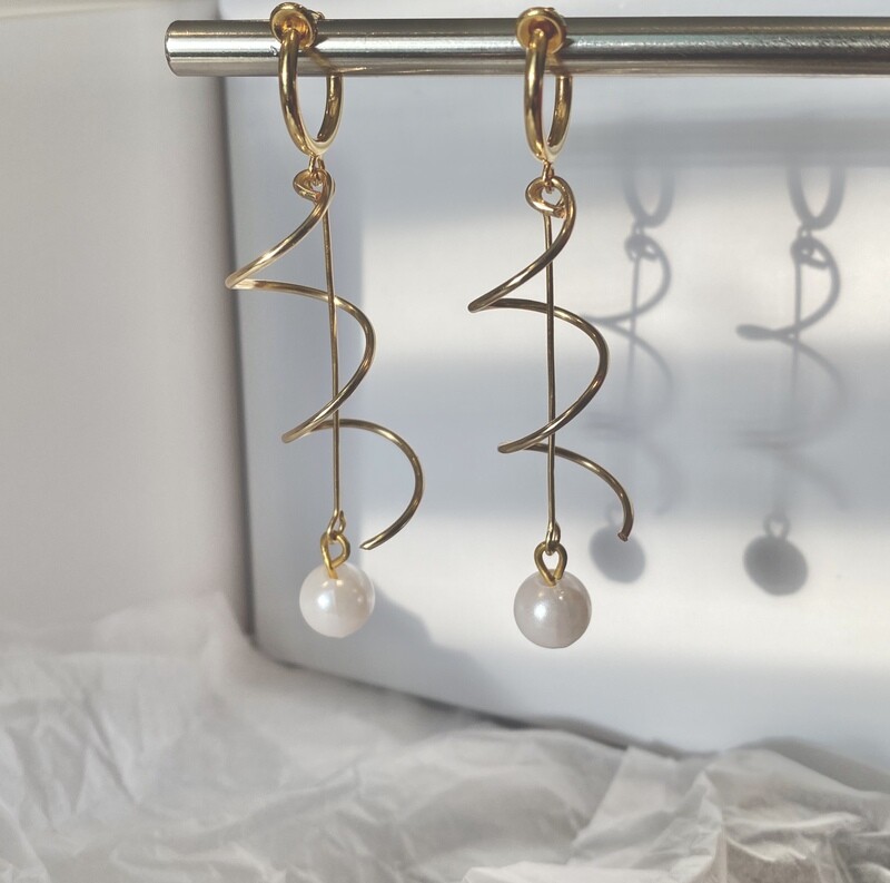 Gold Spiral Pearl Earrings