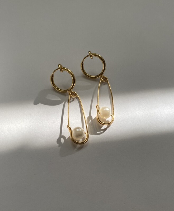 Pearl Safety Pin Earrings