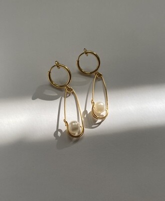 Pearl Safety Pin Earrings