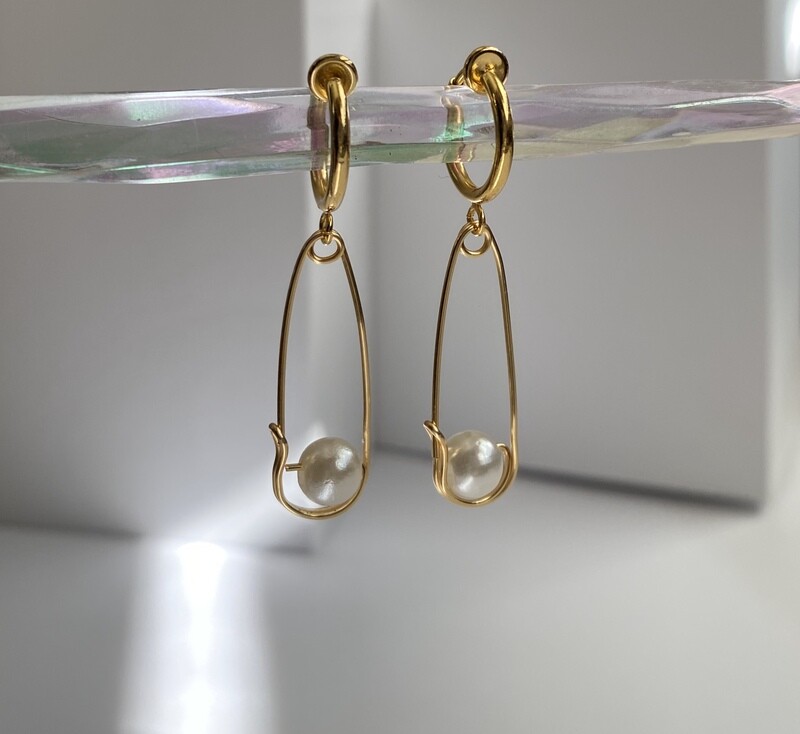 Pearl Safety Pin Earrings