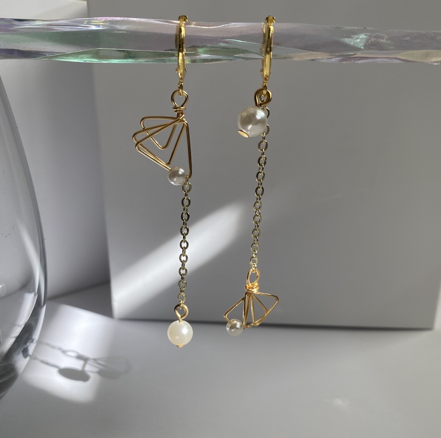 Geometric Pearl Drop Earrings