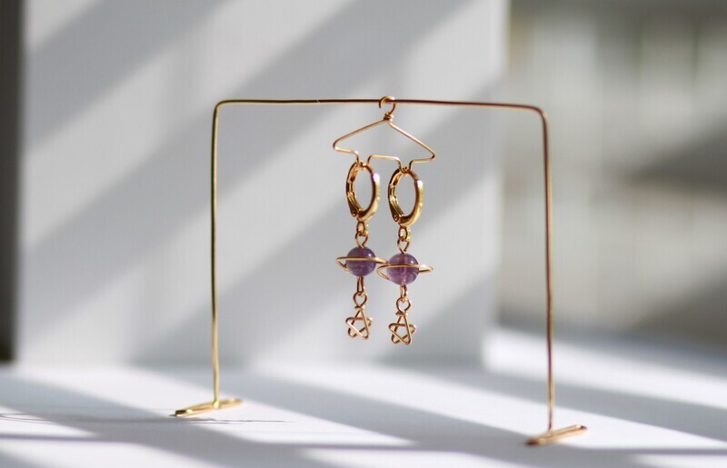 Gemstone Saturn Earrings