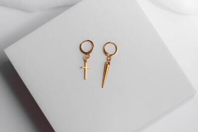 Simple Asymmetrical Cross and Spike Earrings