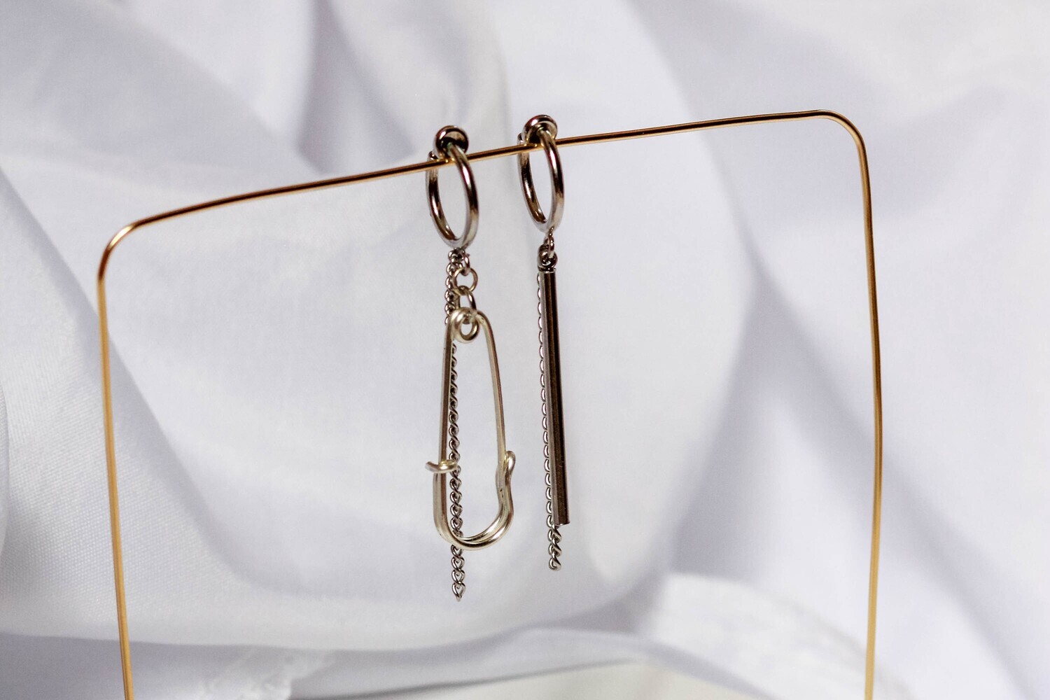 Asymmetrical Safety Pin Earrings