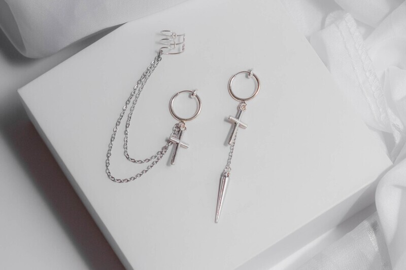 Silver Cross Asymmetrical Set