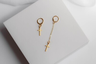 Asymmetrical Drop Cross Earrings