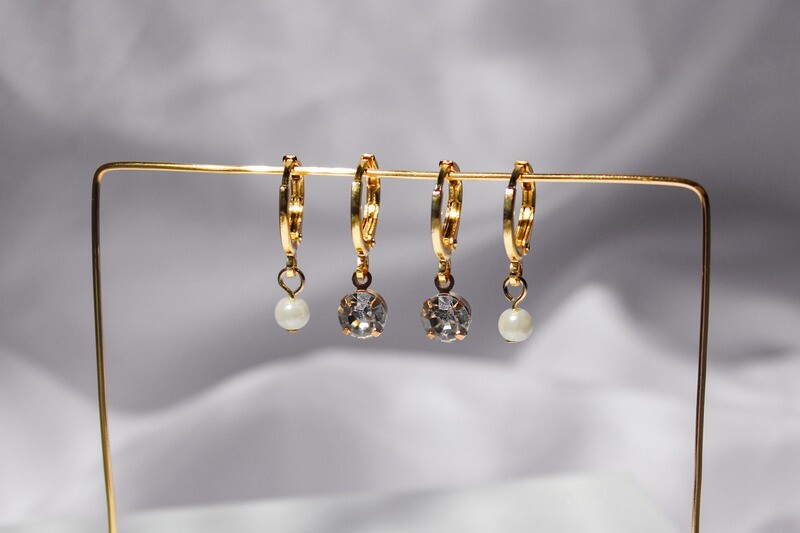 Rhinestone and Pearl Huggies Set