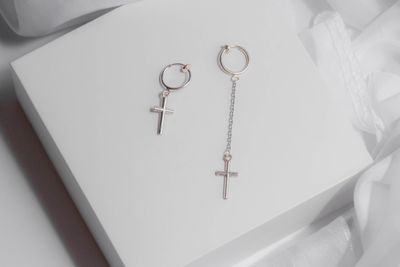 Asymmetrical Drop Cross Earrings