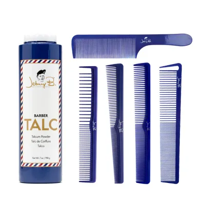 Johnny B. - Art of Barbering - Barber Talc (198g) et 5 peignes bleus