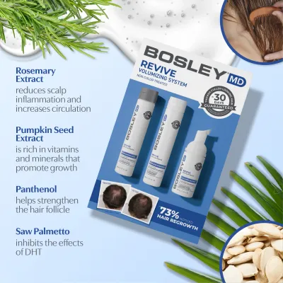 Bosley - Trio BOS -Revive Kit (Cheveux non teints clairsemés) 150ml+150ml+100ml