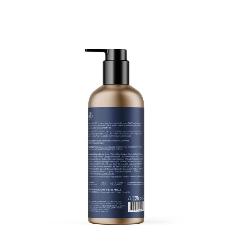 Attitude - Super Leaves Hommes - Shampoing et Savon Corps 2en1  - Sauge et Romarin (473ml)