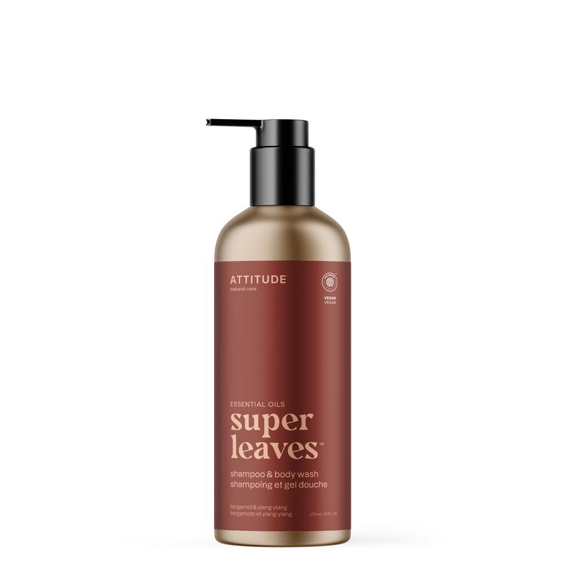 Attitude - Super Leaves Hommes - Shampoing et Savon Corps 2en1  - Bergamote et Ylang Ylang (473ml)