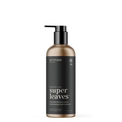 Attitude - Super Leaves Hommes - Shampoing et Savon Corps 2en1  - Patchouli et Poivre Noir (473ml)