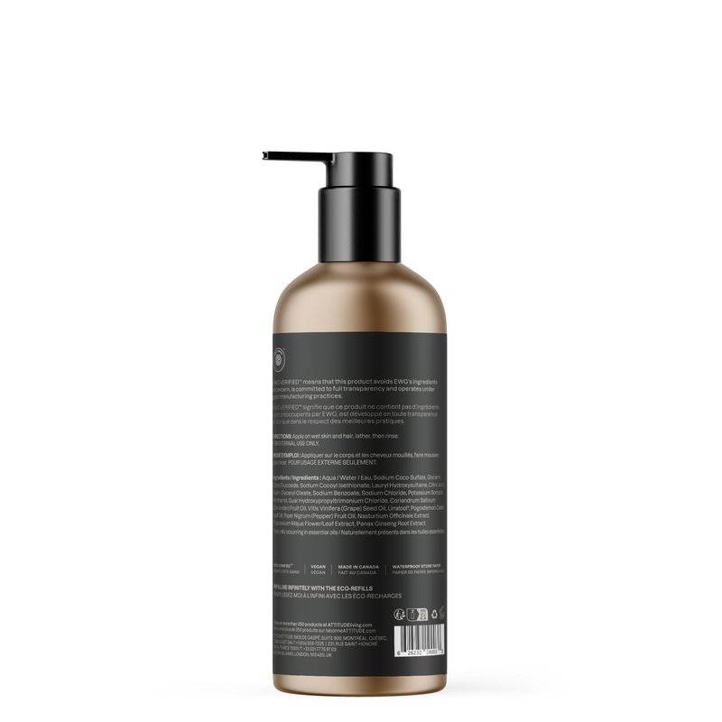 Attitude - Super Leaves Hommes - Shampoing et Savon Corps 2en1  - Patchouli et Poivre Noir (473ml)
