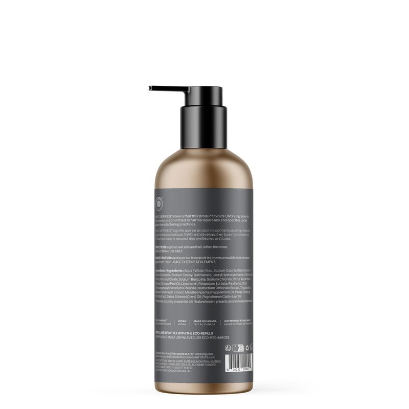 Attitude - Super Leaves Hommes - Shampoing et Savon Corps 2en1  - Menthe Poivrée et Orange Douce (473ml)