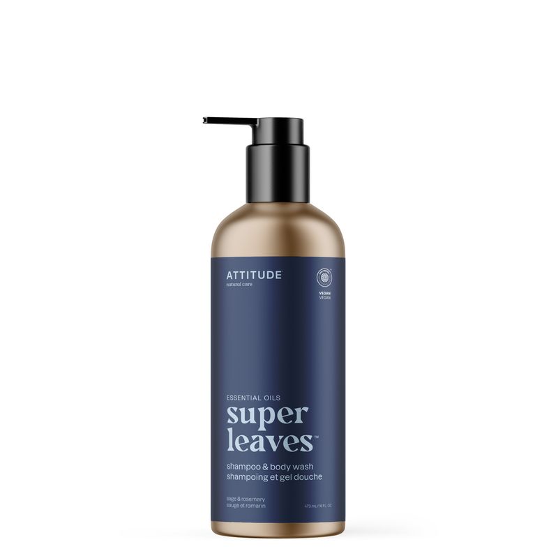 Attitude - Super Leaves Hommes - Shampoing et Savon Corps 2en1  - Sauge et Romarin (473ml)