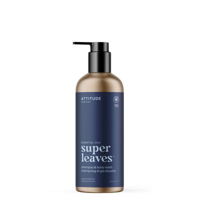 Attitude - Super Leaves Hommes - Shampoing et Savon Corps 2en1  - Sauge et Romarin (473ml)