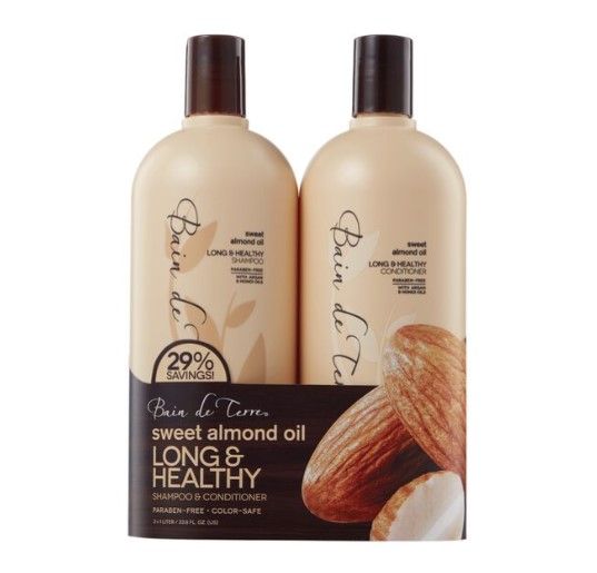 Bain de Terre - Duo Shampoing et Revitalisant - Huile d'amande douce Cheveux Longs (2x 1L)
