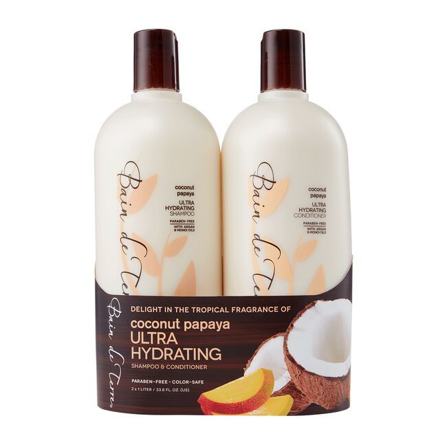 Bain de Terre - Duo Shampoing et Revitalisant - Noix de Coco Papaye - Ultra Hydratant (2x 1L)