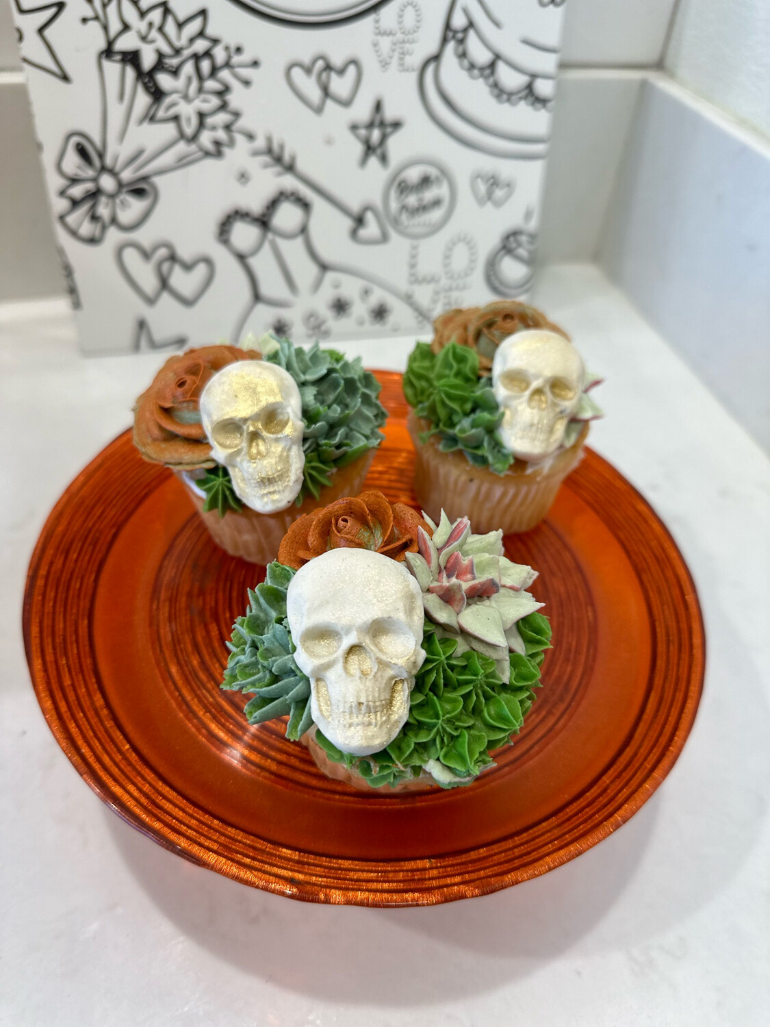 Succulent Skull Cupcakes