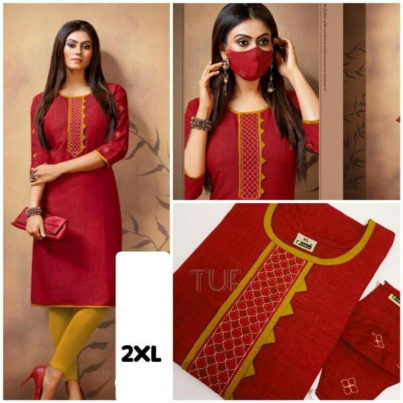 Hetva Kissmiss Kurti - Red with Mustard Tone