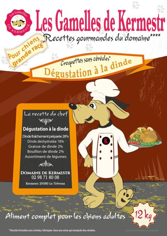 Croquettes Sans Céréales à la dinde pour Chien de Grande race : les gamelles de kermestr