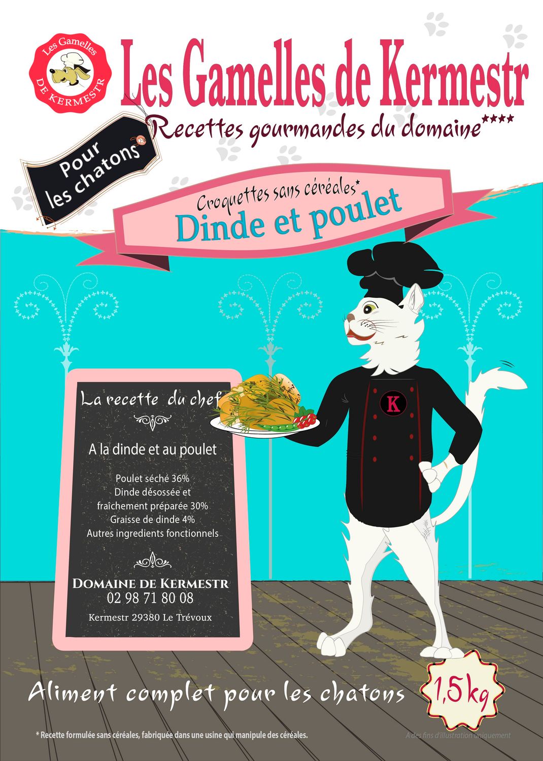Croquettes sans céréales DINDE-POULET pour chatons :  1.5 kg