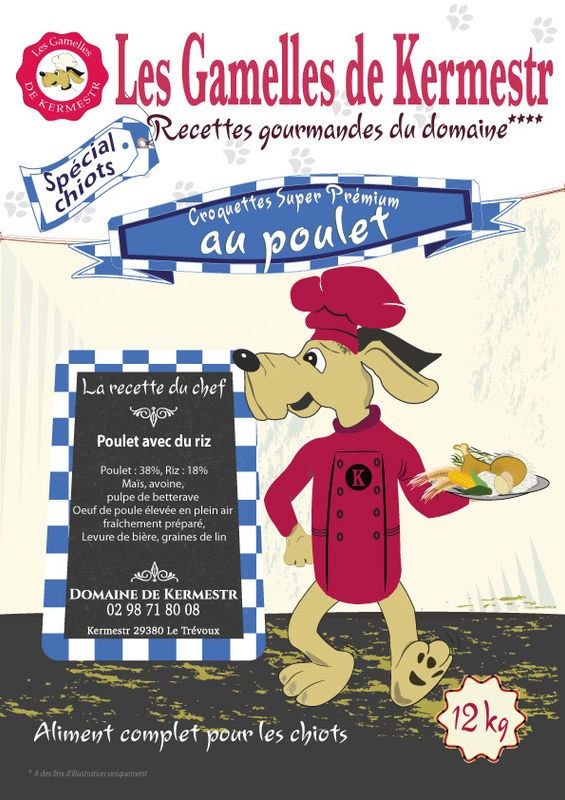 Croquettes super premium poulet riz pour chiot : les gamelles de kermestr