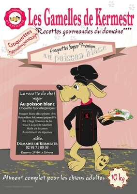 Croquettes super premium poisson blanc avec riz  pour chien  : les gamelles de kermestr