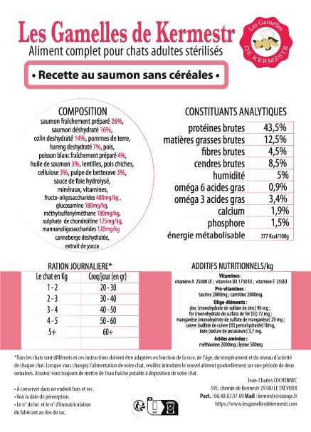 Croquettes sans céréales au SAUMON pour chat stérilisé - Sachet de 1,5 et 6kg - à partir de