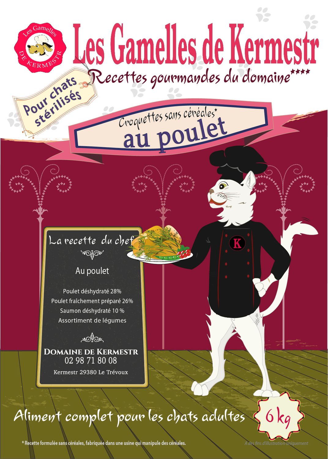 Croquettes sans céréales poulet  pour chat : les gamelles de kermestr