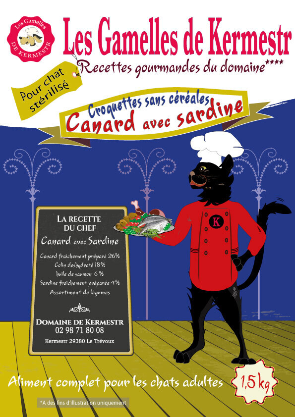 Croquettes sans céréales canard sardine  pour chat : les gamelles de kermestr