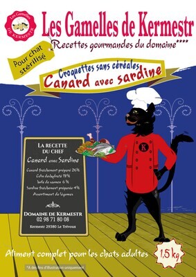 Croquettes sans céréales canard sardine  pour chat : les gamelles de kermestr
