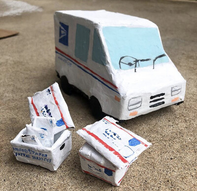 USPS Mail Truck Paper Mache Sculpture