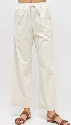 Khaki Linen Drawstring Pants