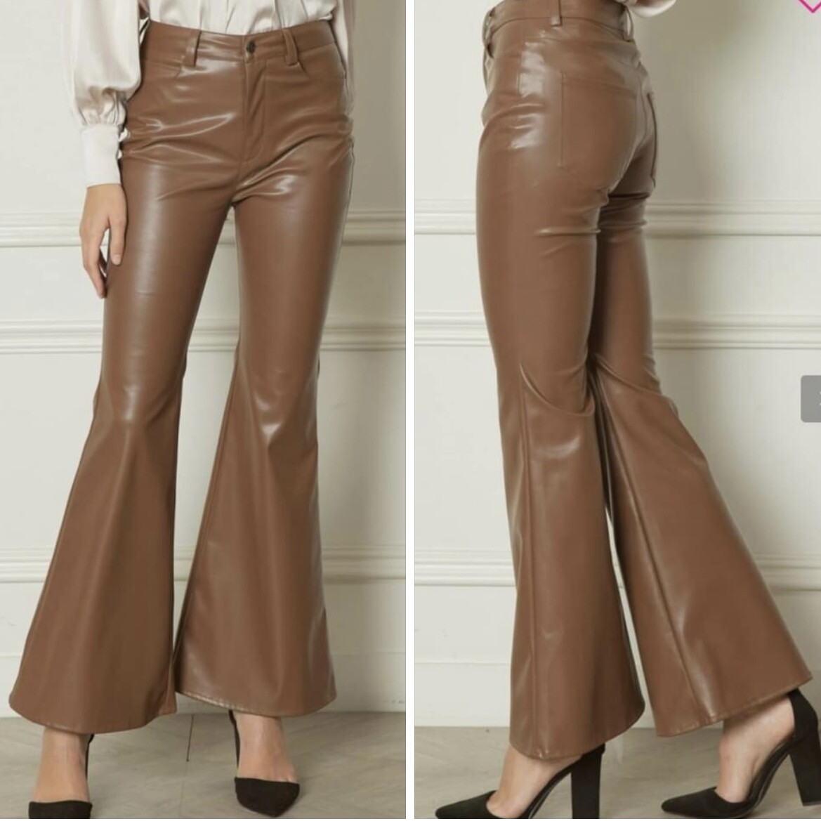 Cognac Faux Leather Flares