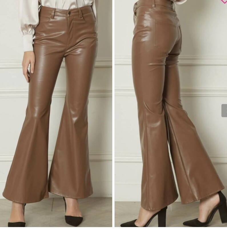 Cognac Faux Leather Flares