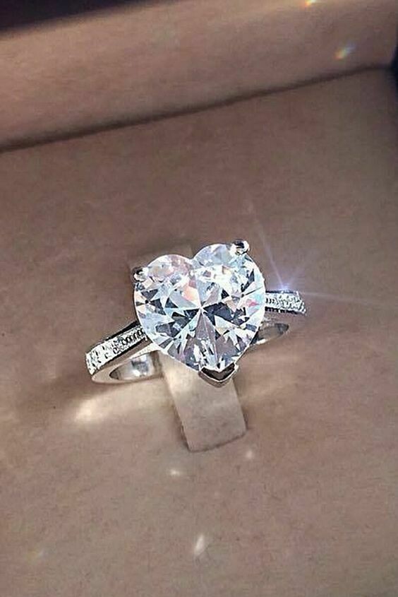 Silver Diamond Heart Cut Cubic Zirconia Adjustable Wedding Ring For Girl And Women