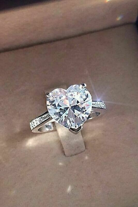 Silver Diamond Heart Cut Cubic Zirconia Adjustable Wedding Ring For Girl And Women