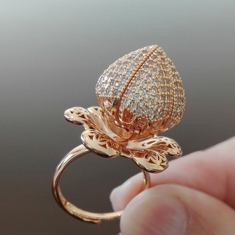 Blooming Bud Flower Ring Adjustable Open Ring