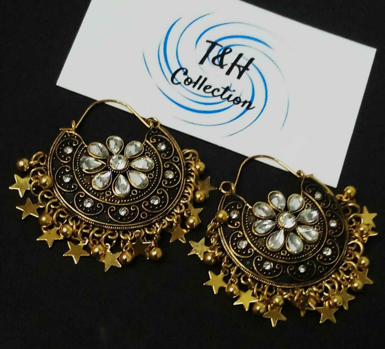 Antiqui Golden Manjoos Beautiful Star &amp; Diamond Stone Earrings For girl &amp; women